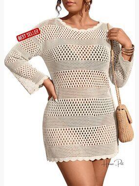Plus Size Swimsuit Cover up Crochet Bathing Suit Coverups Hollow Out Long